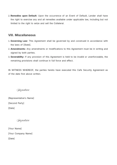 Free Cafe Security Agreement Template to Edit Online