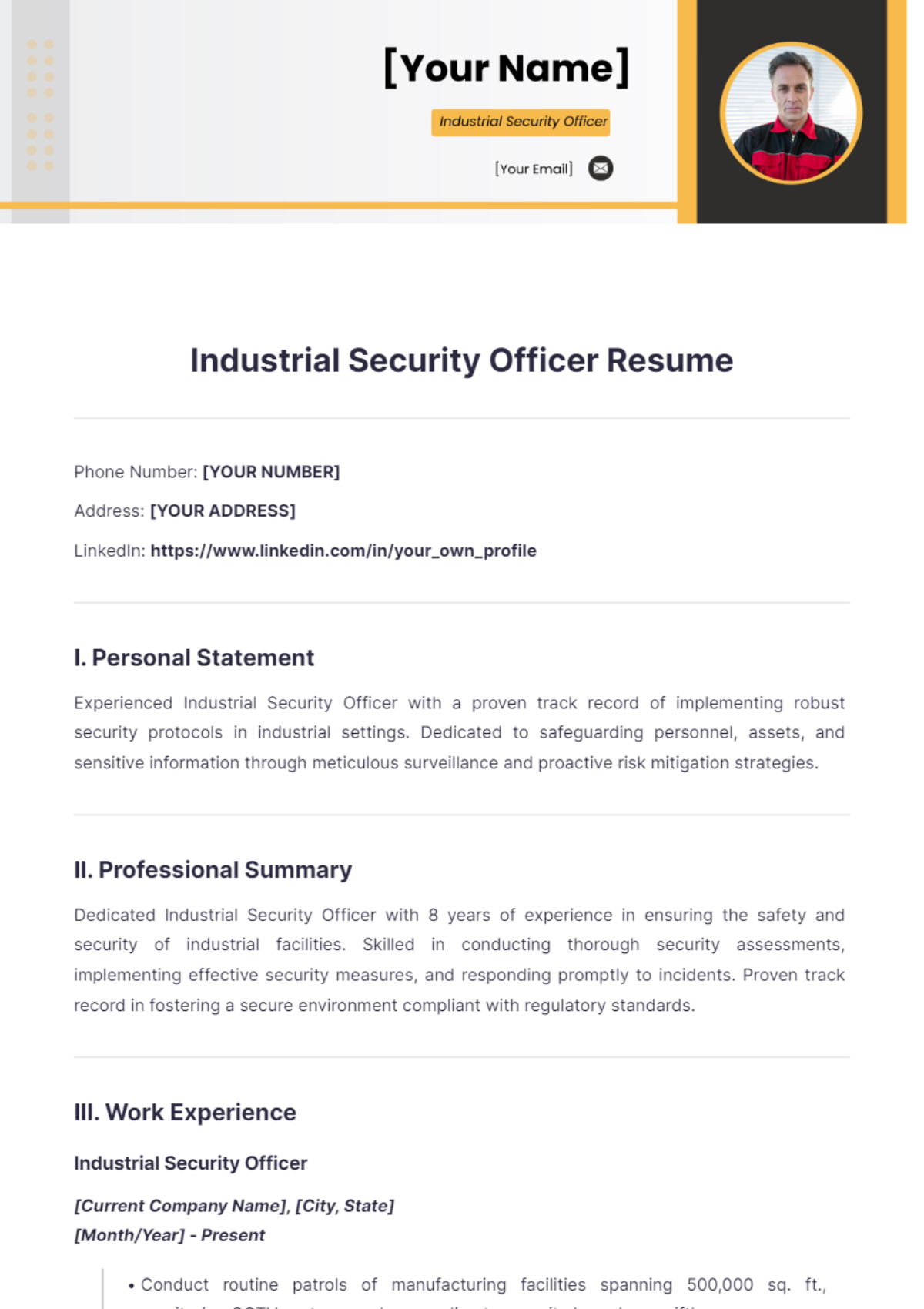 Industrial Security Officer Resume - Edit Online & Download