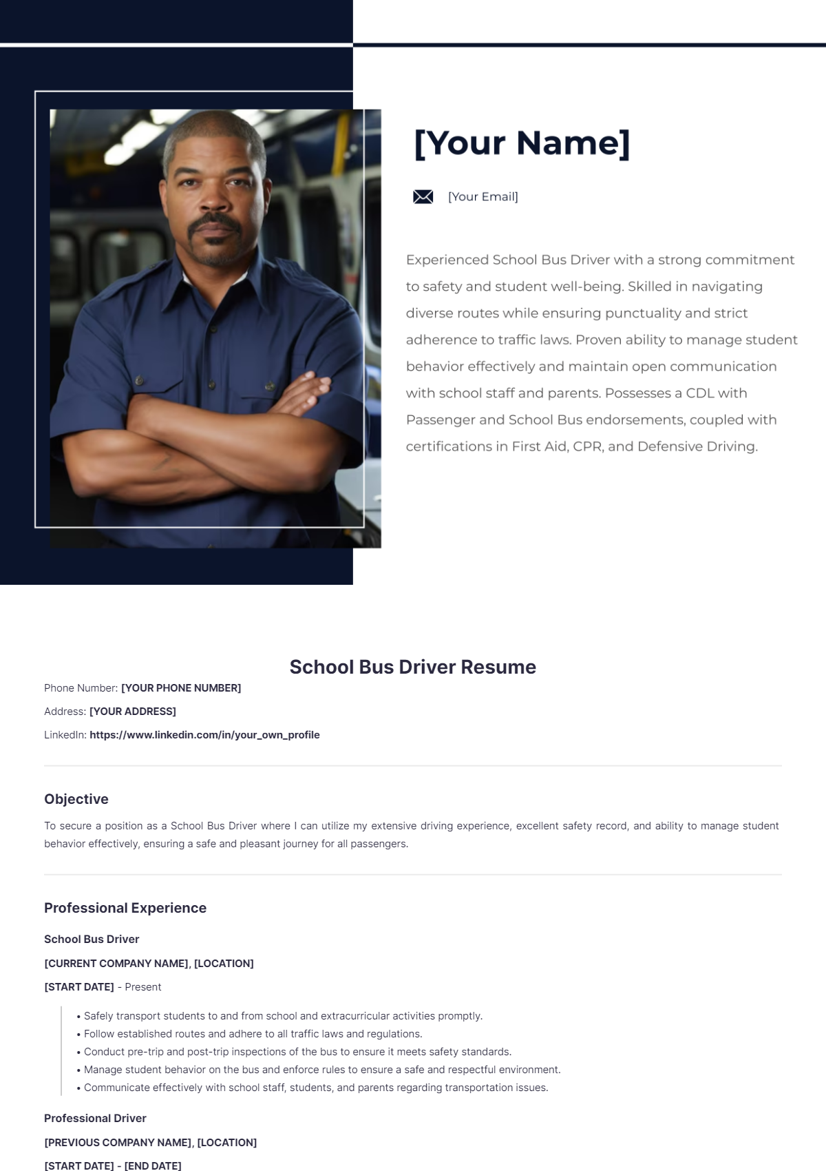 School Bus Driver Resume