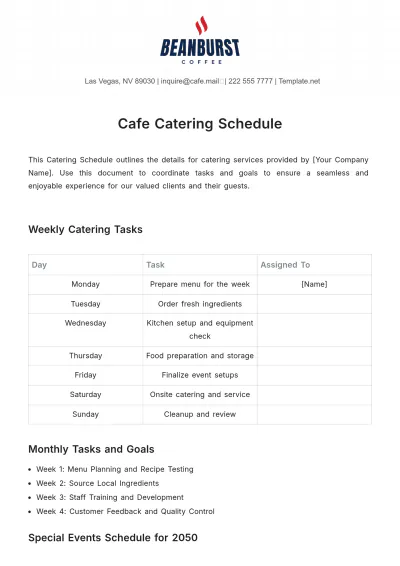 Free Cafe Catering Schedule Template to Edit Online