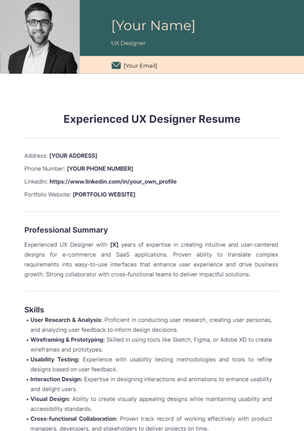 Experienced UX Designer Resume - Edit Online & Download