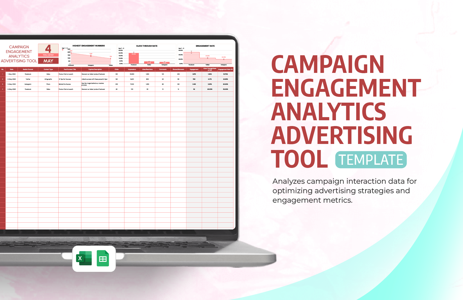 Campaign Engagement Analytics Advertising Tool Template in Excel, Google Sheets