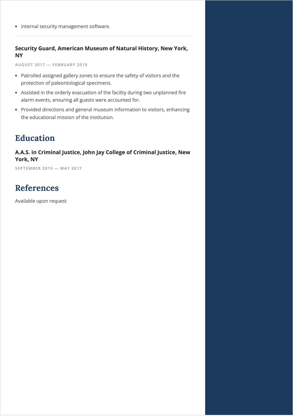 Free Museum Security Officer ATS Resume Template, AI Resume Builder