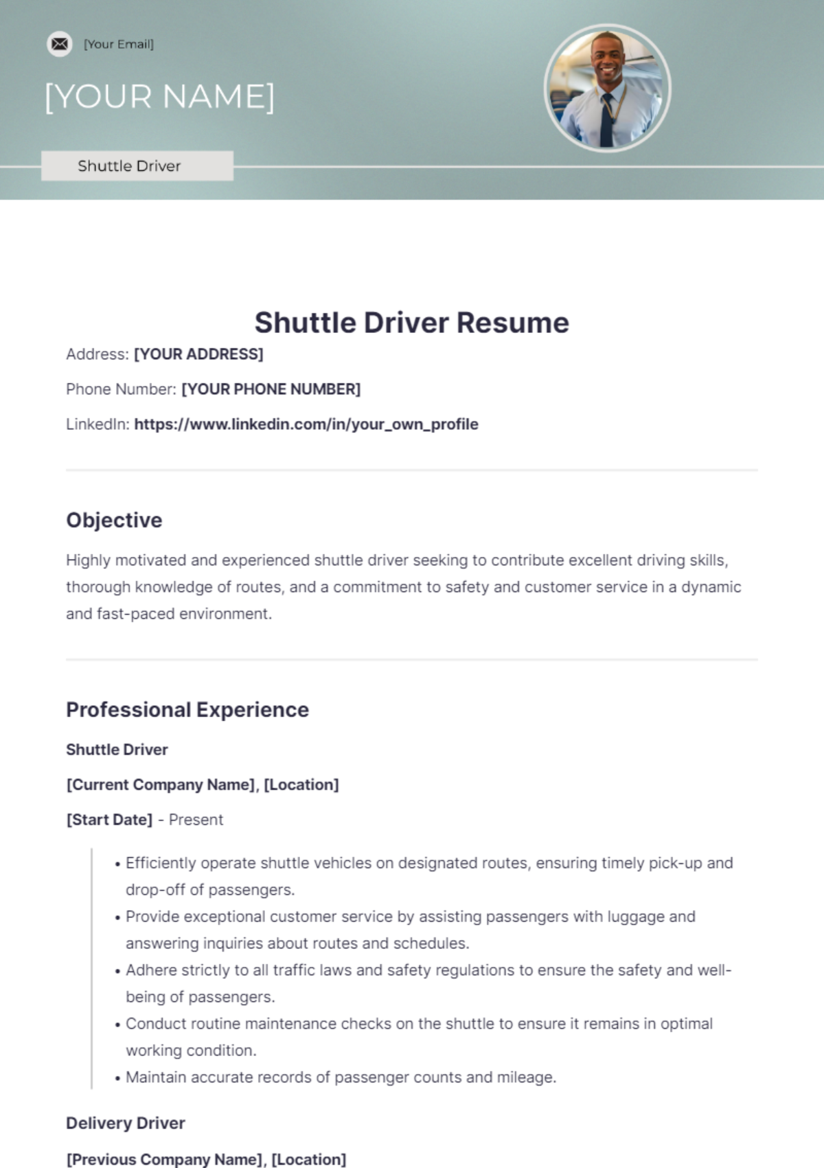 Shuttle Driver Resume