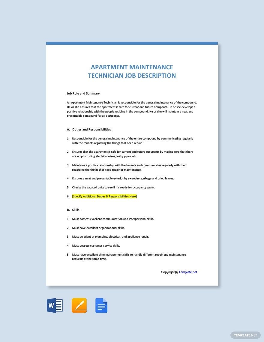 Apartment Maintenance Technician Job Description