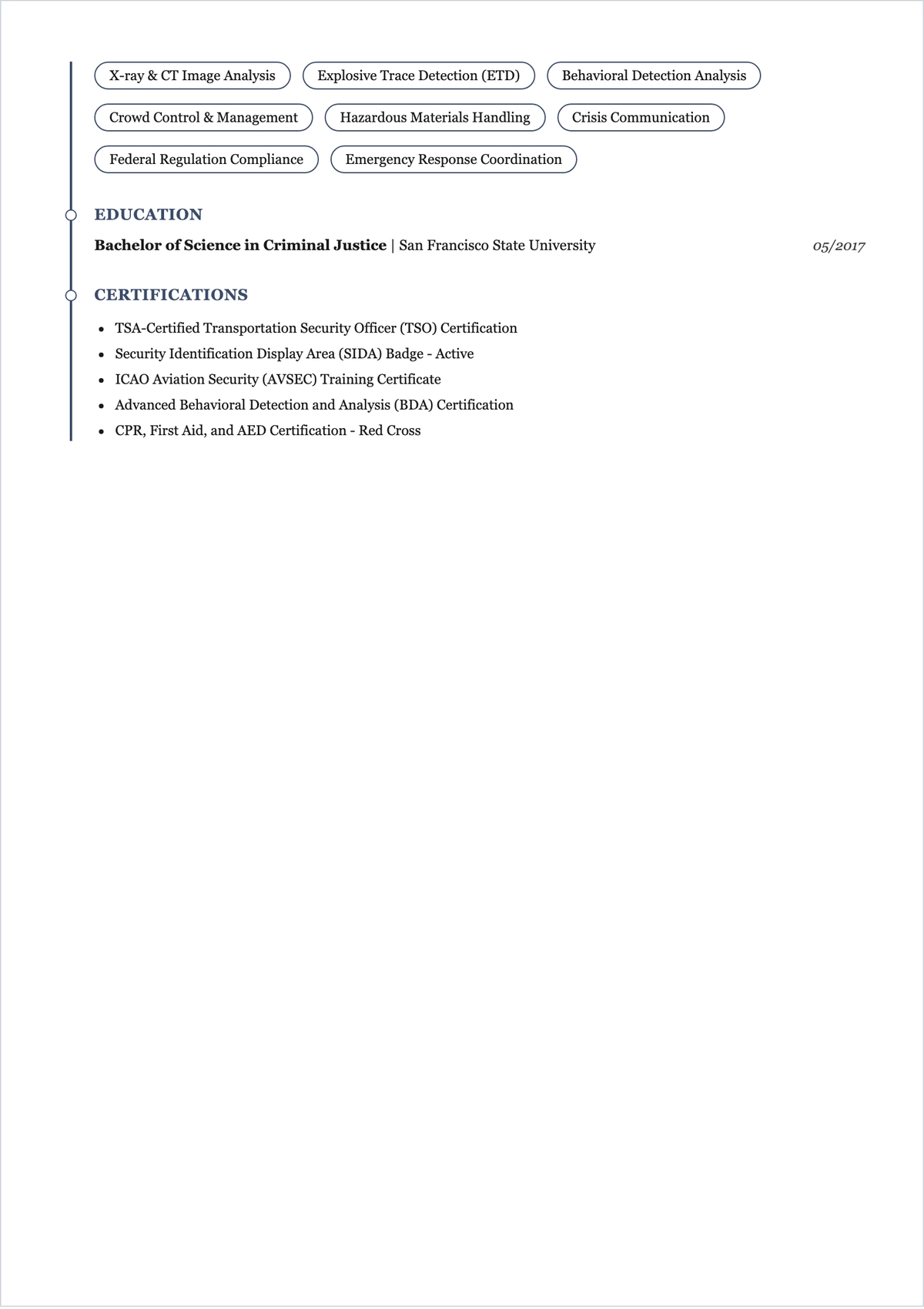 Free Aviation Security Officer ATS Resume Template, AI Resume Builder