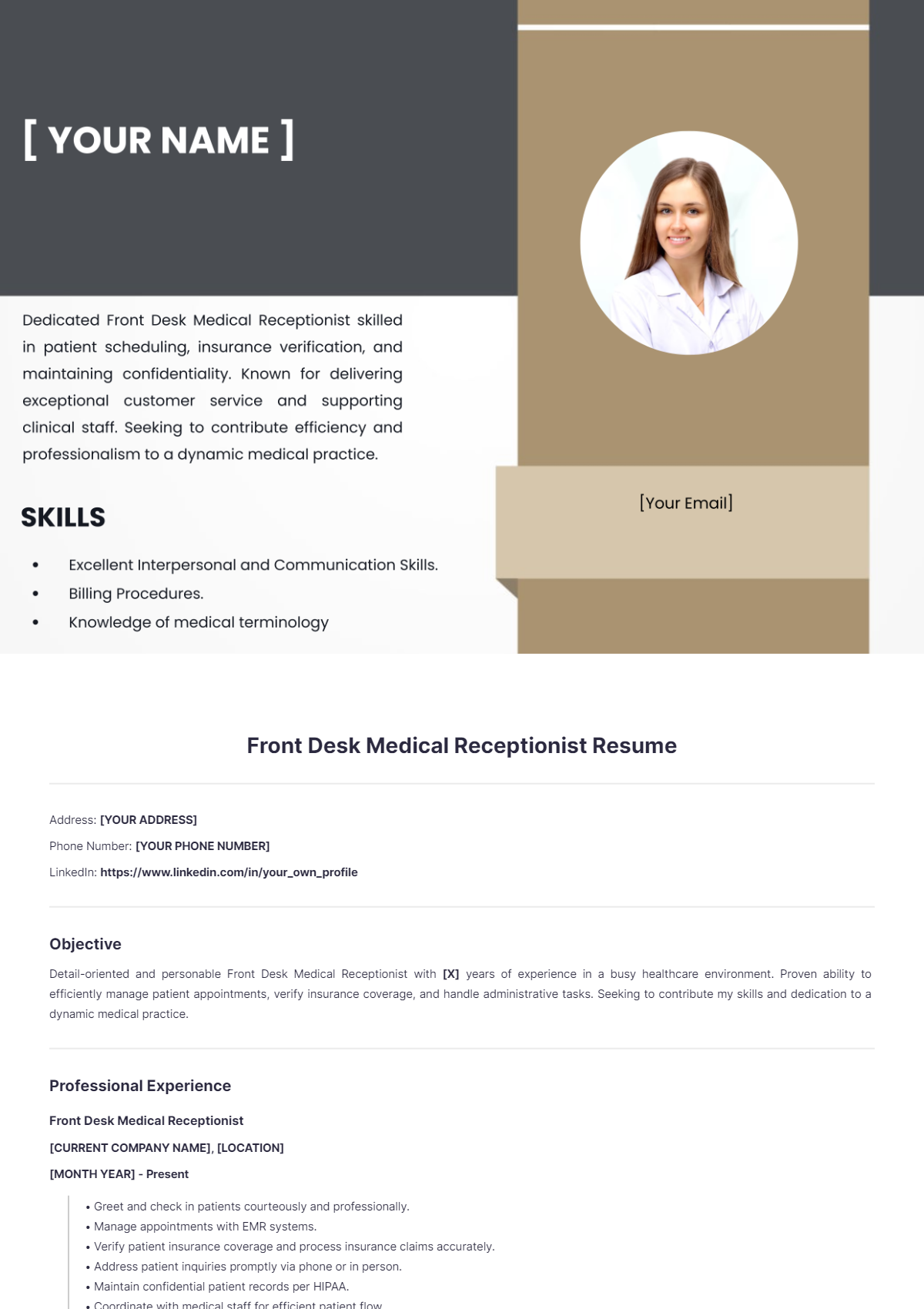 Front Desk Medical Receptionist Resume - Edit Online & Download