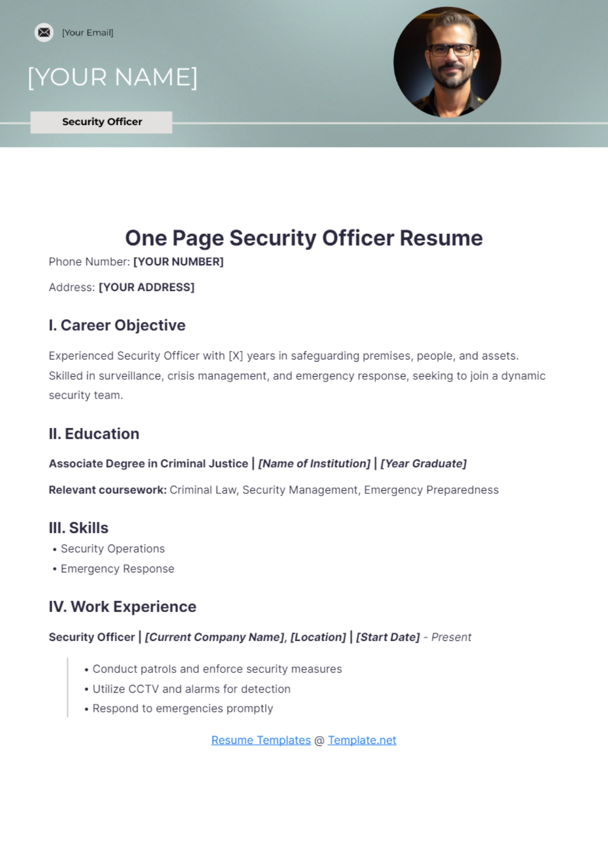 One Page Security Officer Resume - Edit Online & Download