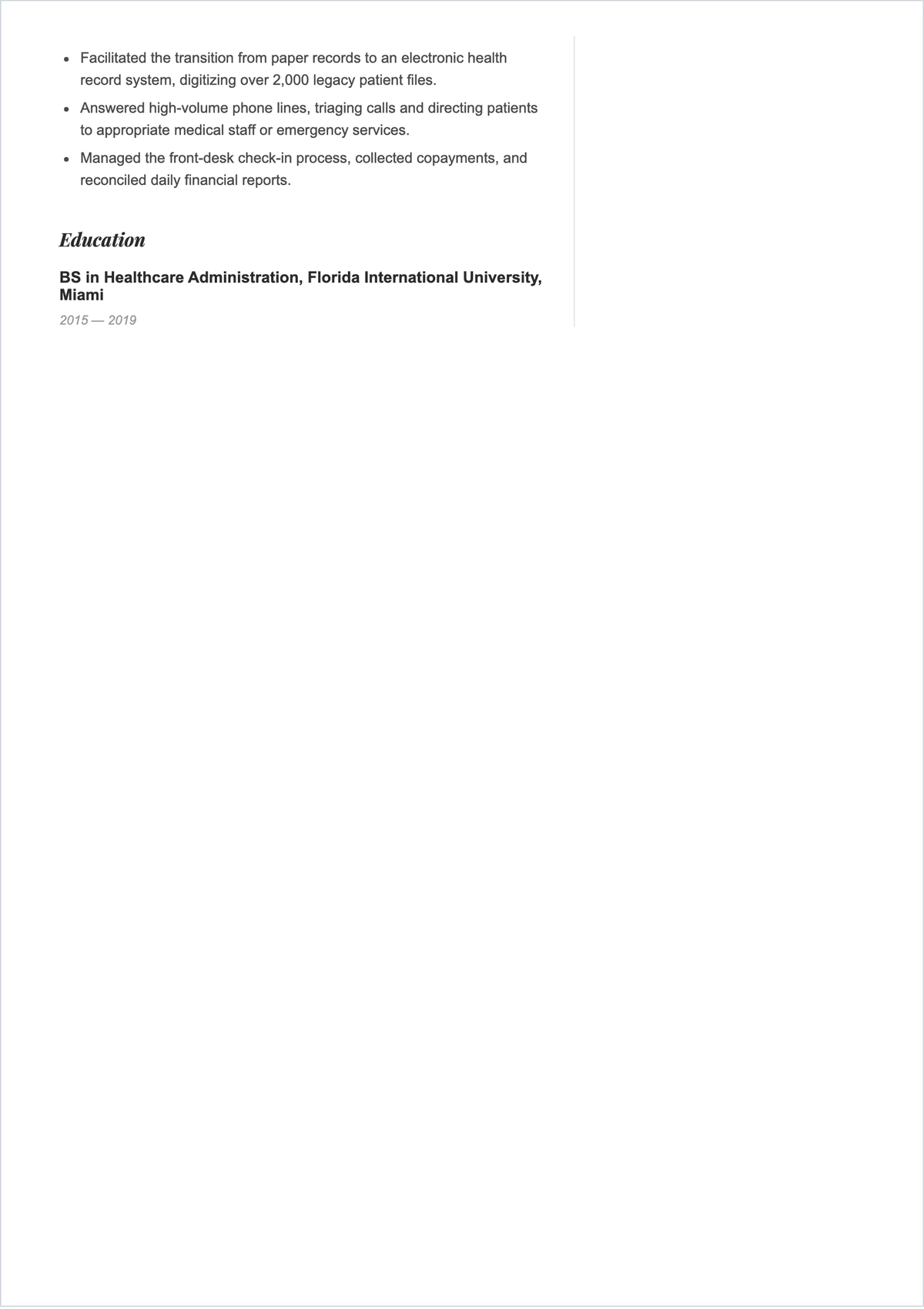 Free Medical Virtual Assistant ATS Resume Template, AI Resume Builder