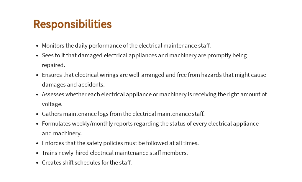 Electrical Site Supervisor Responsibilities