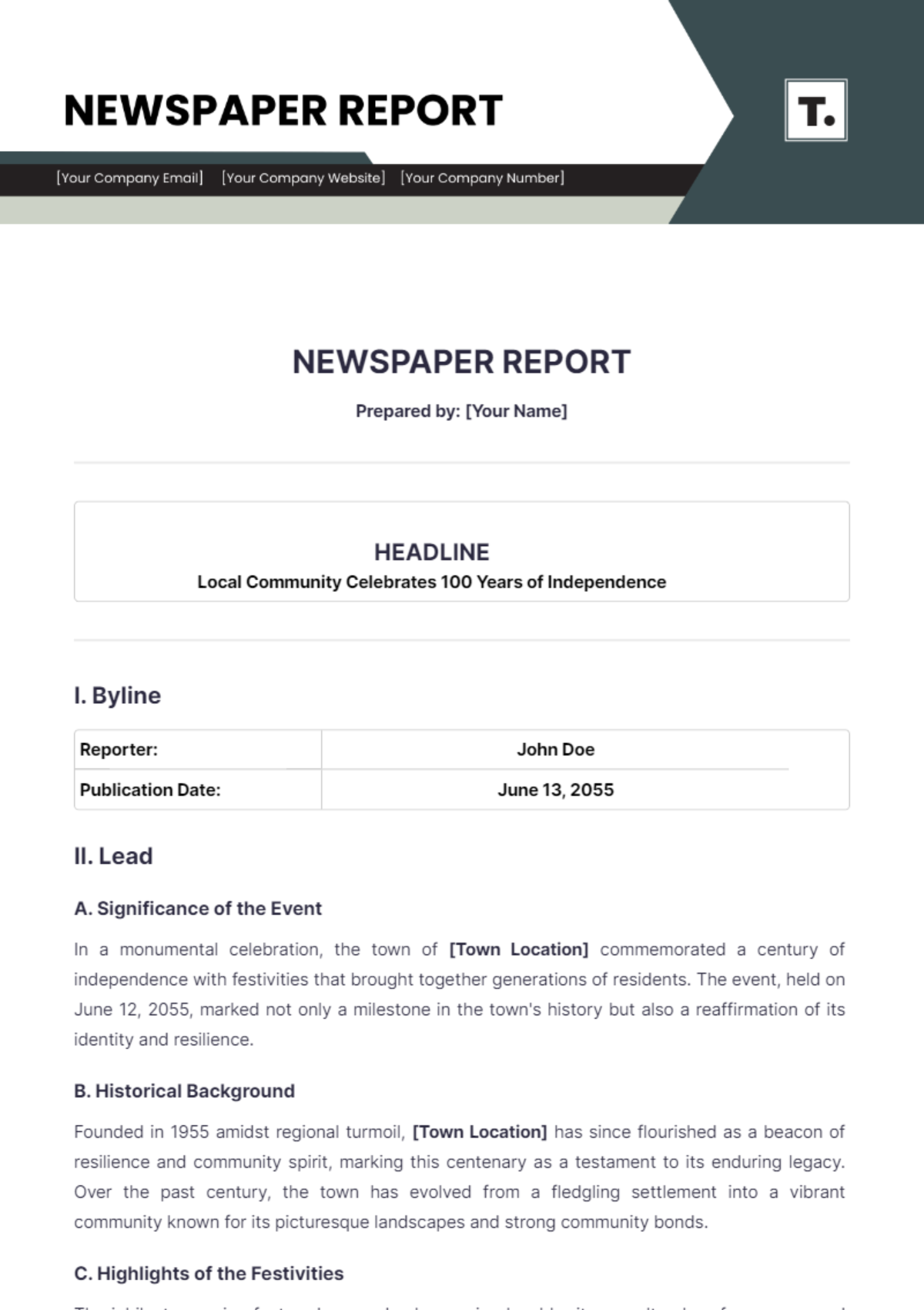 Newspaper Report Template - Edit Online & Download