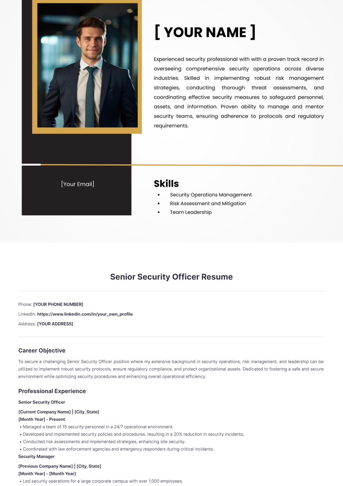 Senior Security Officer Resume - Edit Online & Download