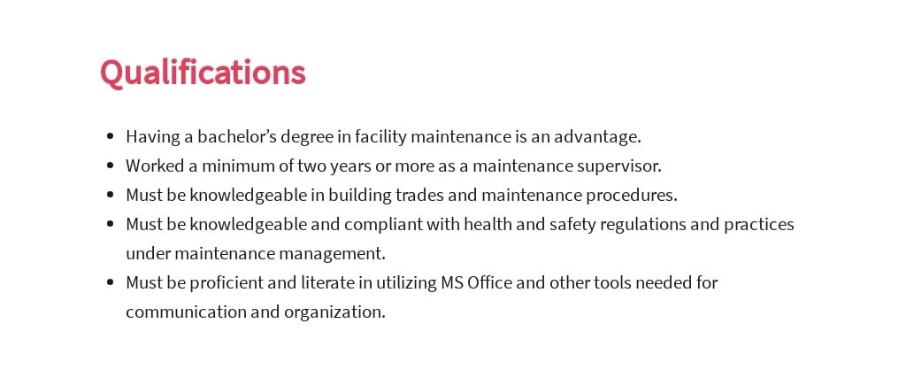 Free Facilities Maintenance Supervisor Job Ad and Description Template 5.jpe