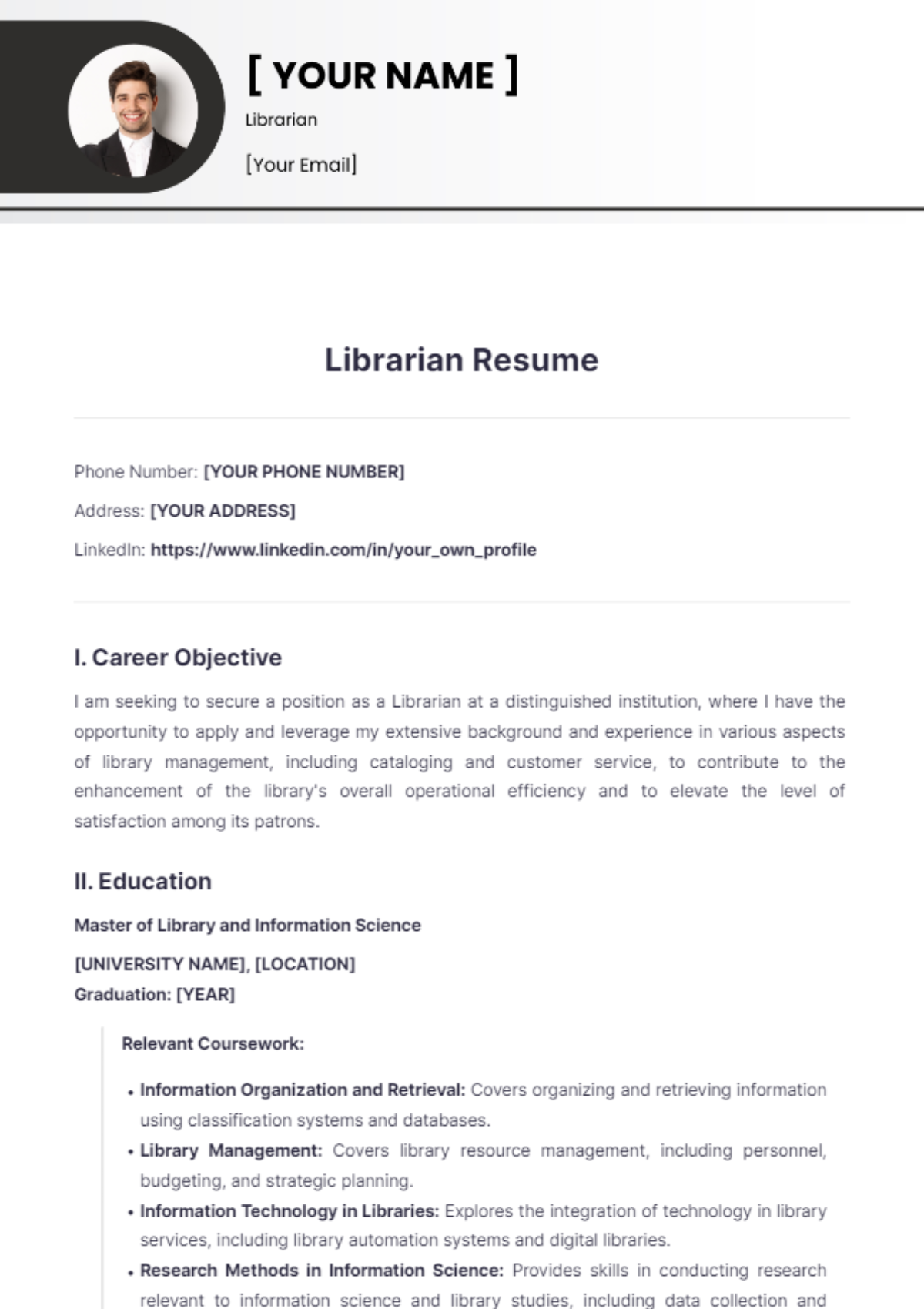 Librarian Resume - Edit Online & Download