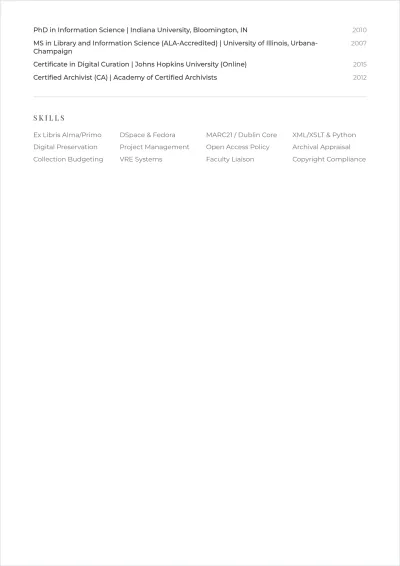Free Librarian ATS Resume Template, AI Resume Builder
