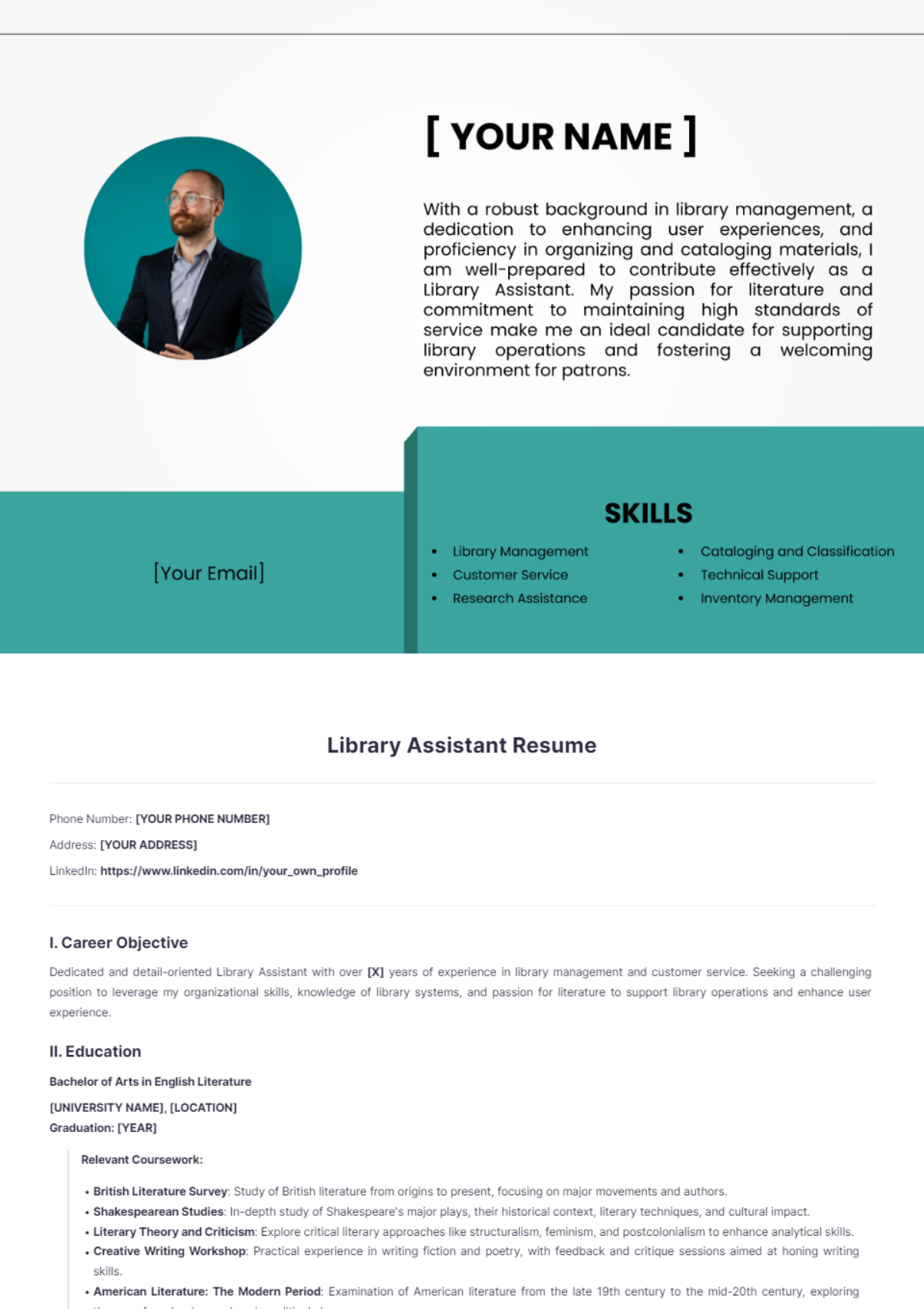 Free Library Assistant Resume Template - Edit Online & Download ...