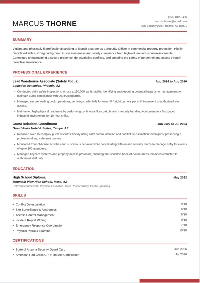 Free Entry-Level Security Officer ATS Resume Template