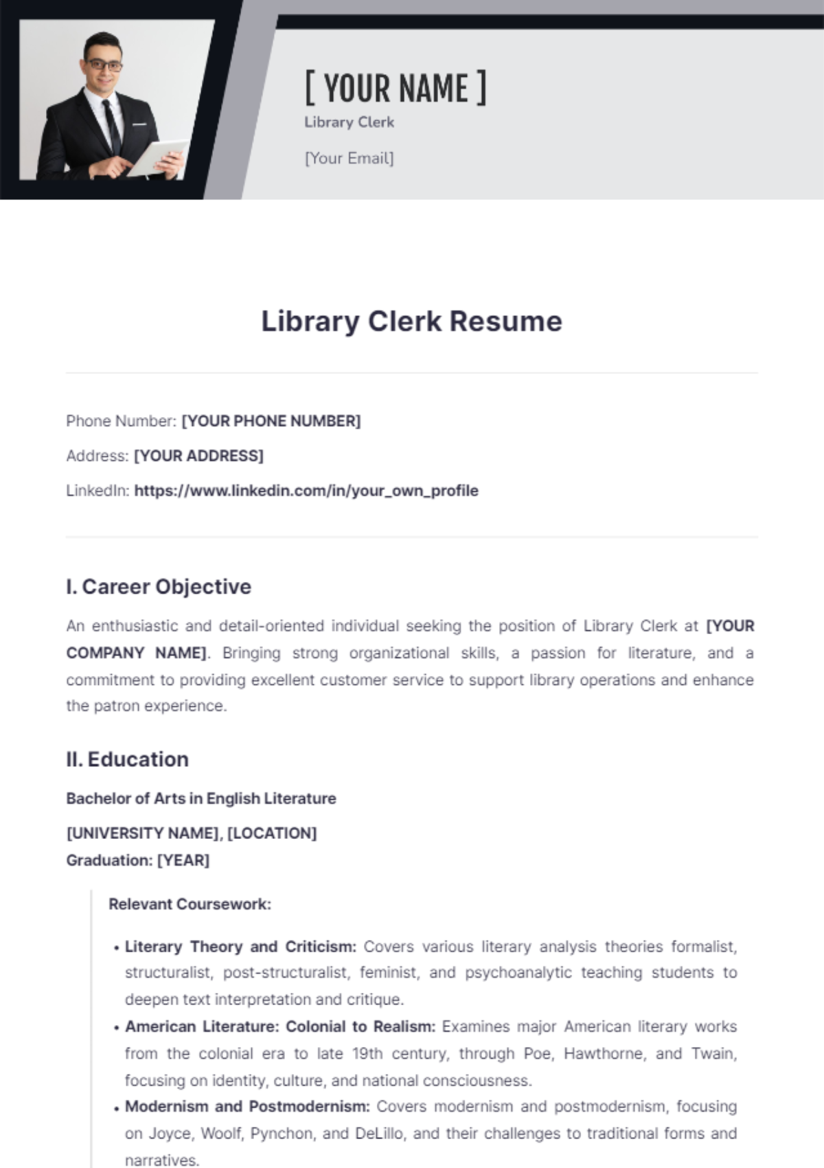 Library Clerk Resume - Edit Online & Download