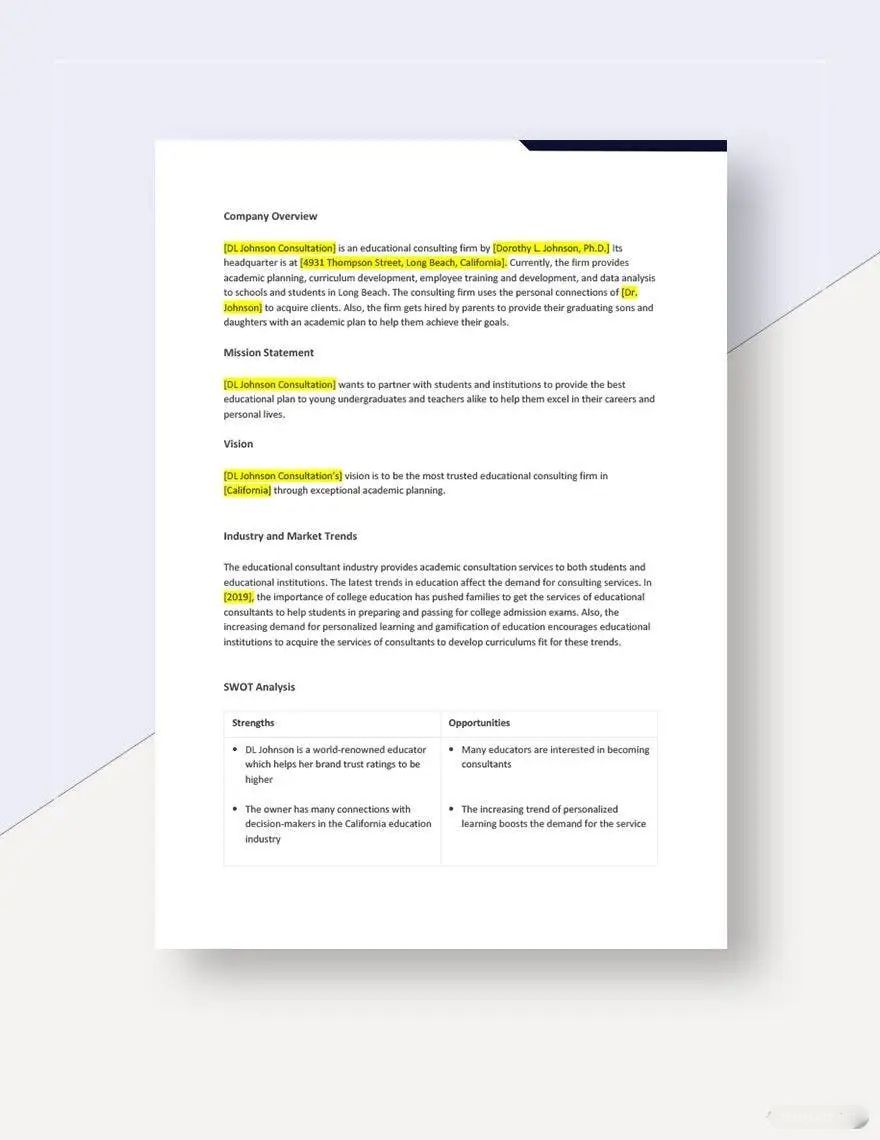 Educational Consulting Competitive Analysis Template