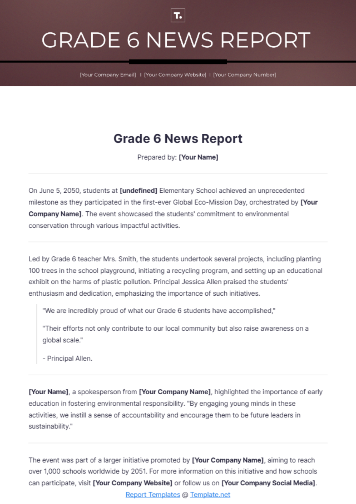 Grade 6 News Report Template - Edit Online & Download