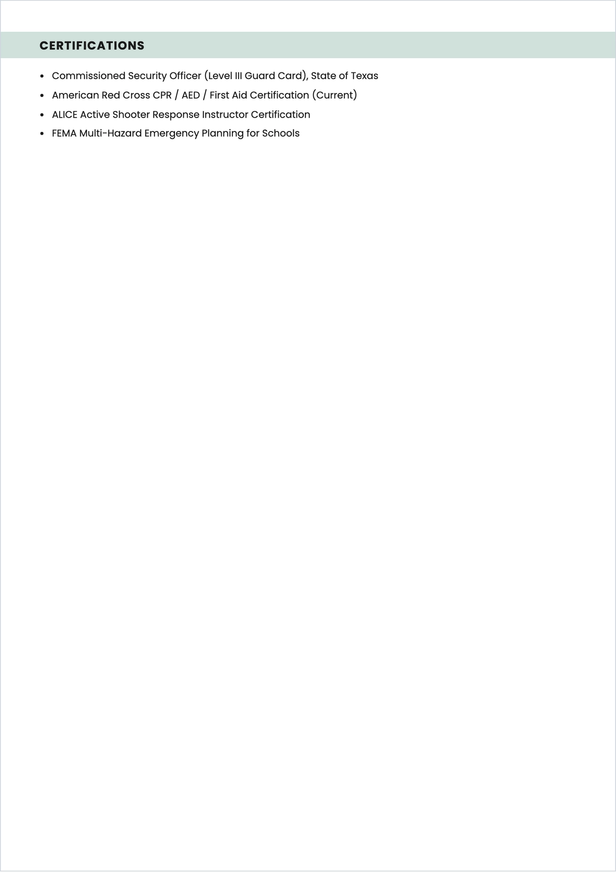 Free School Security Officer ATS Resume Template, AI Resume Builder