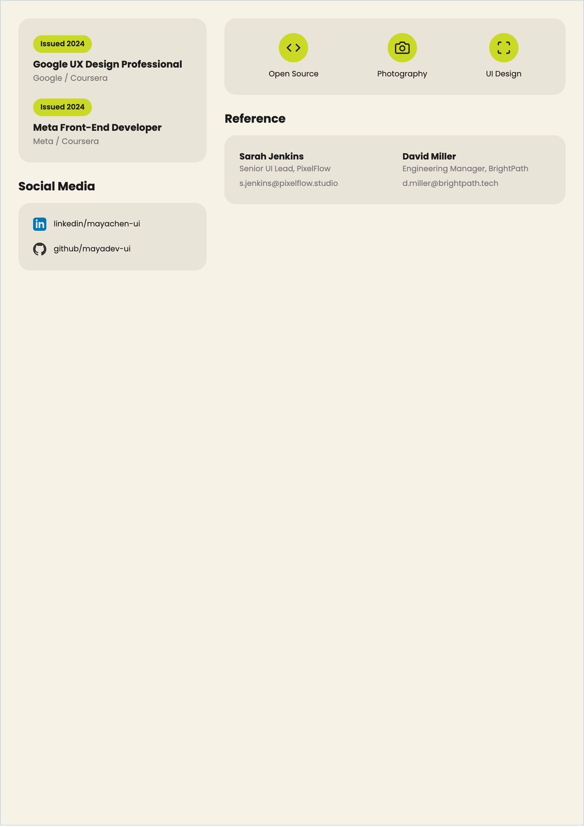 Free Junior UI Developer ATS Resume Template, AI Resume Builder