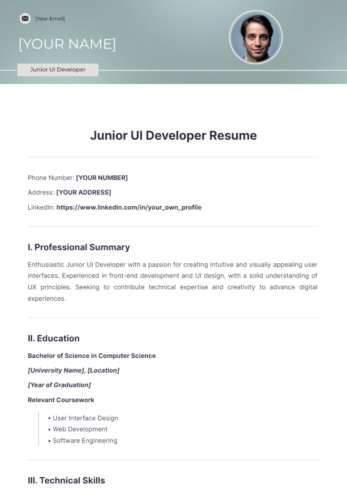 Junior UI Developer Resume - Edit Online & Download