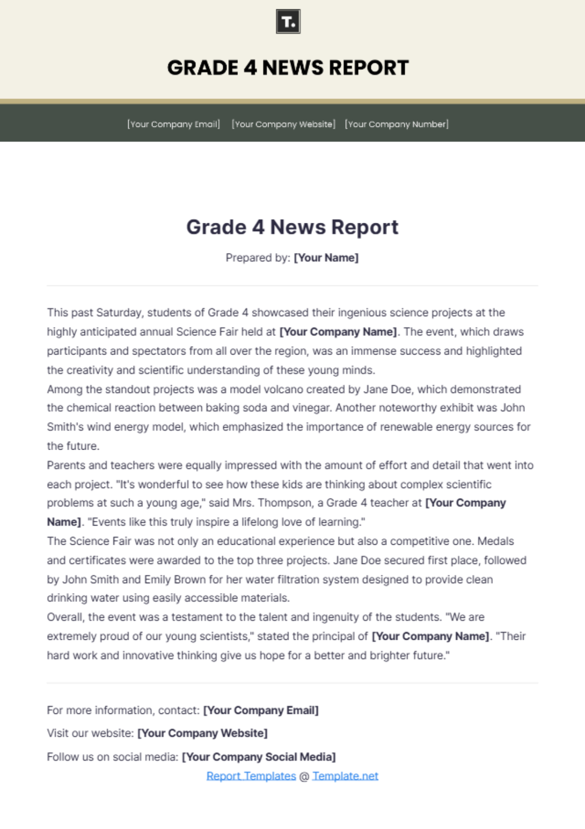 Grade 4 News Report Template - Edit Online & Download