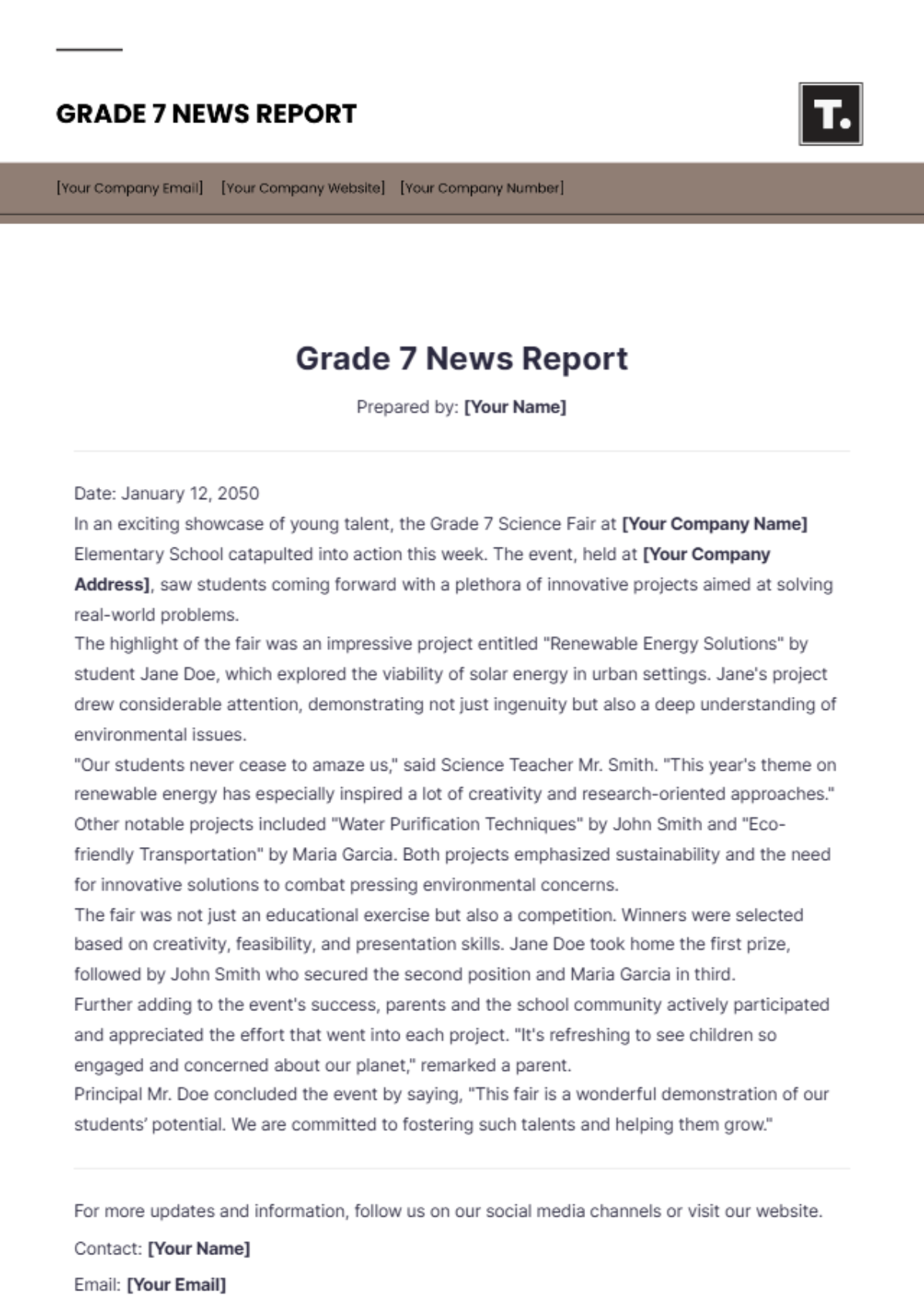 Grade 7 News Report Template - Edit Online & Download