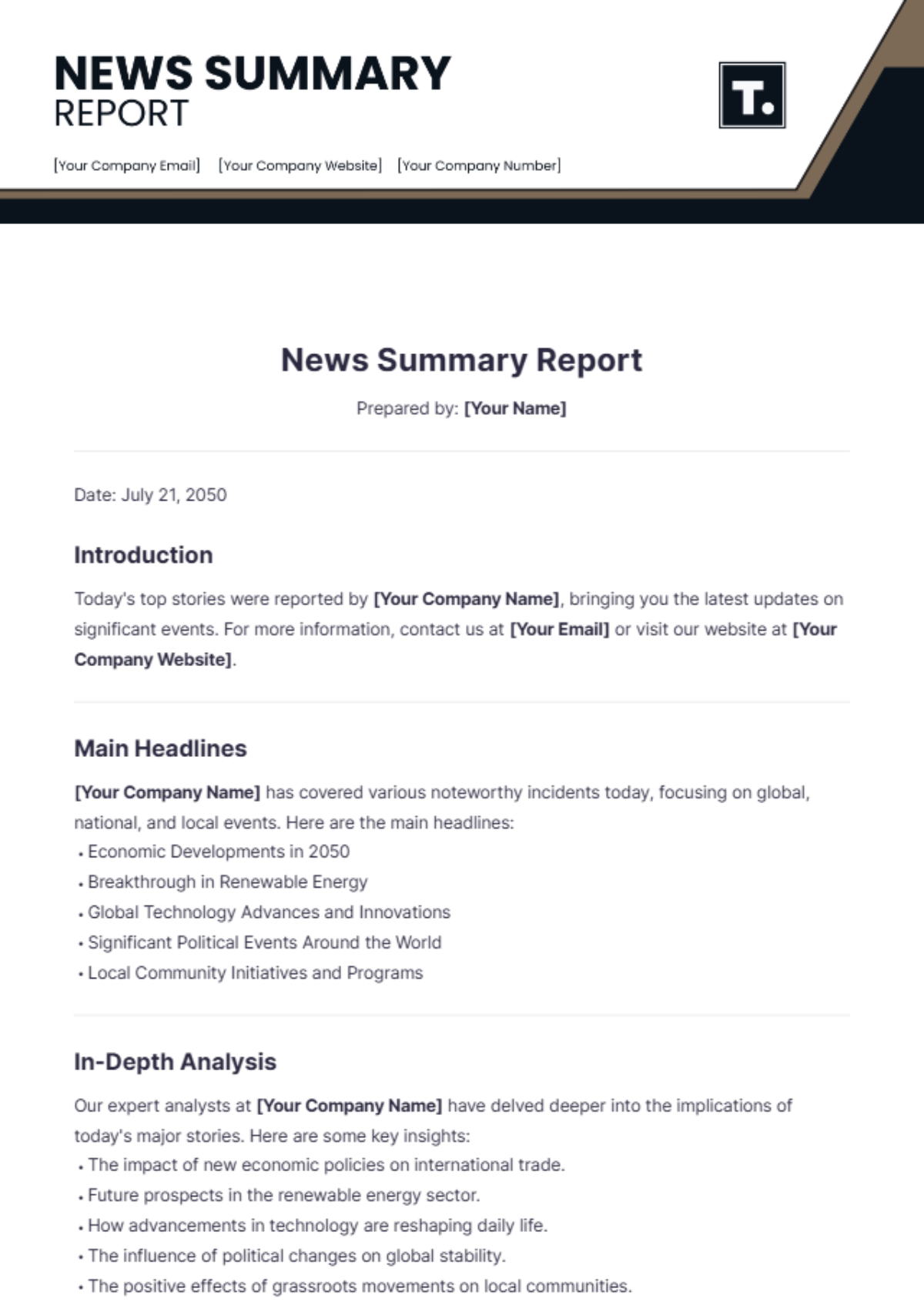 News Summary Report Template - Edit Online & Download