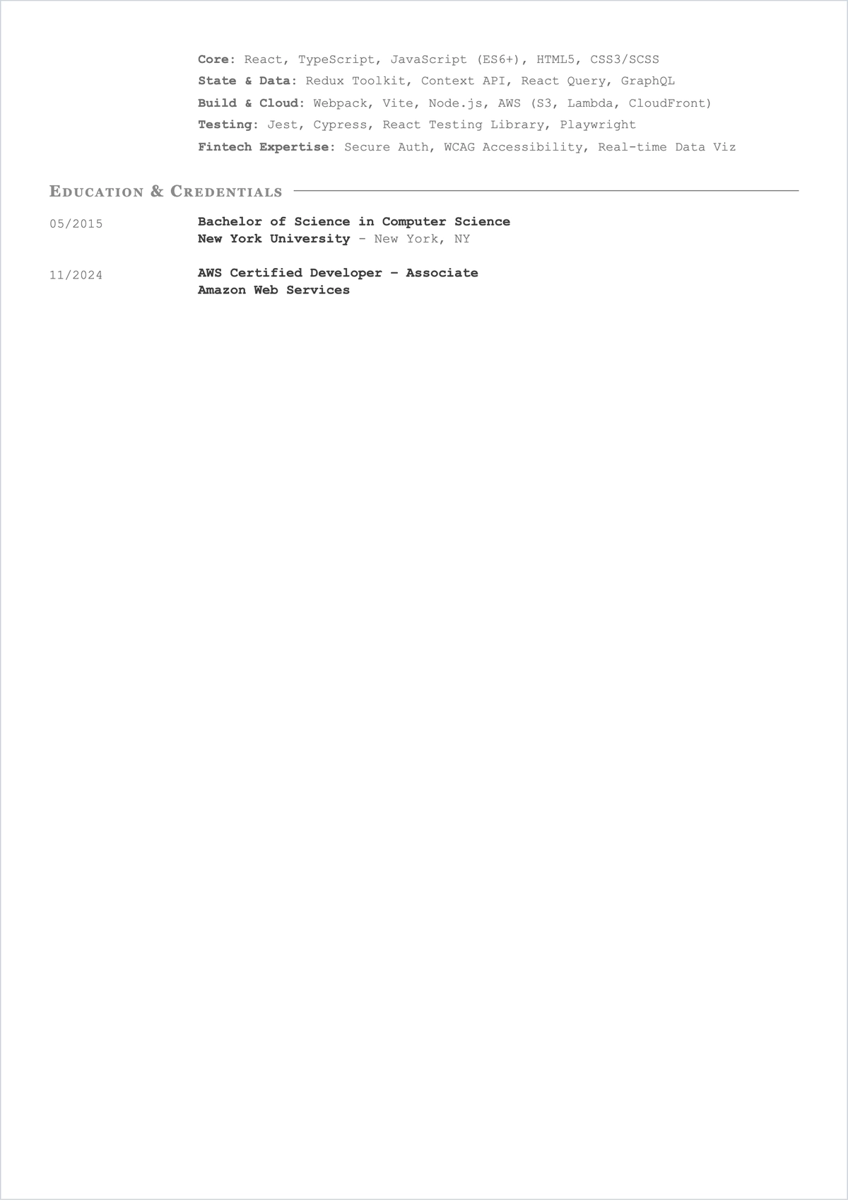 Free Senior UI Developer ATS Resume Template, AI Resume Builder