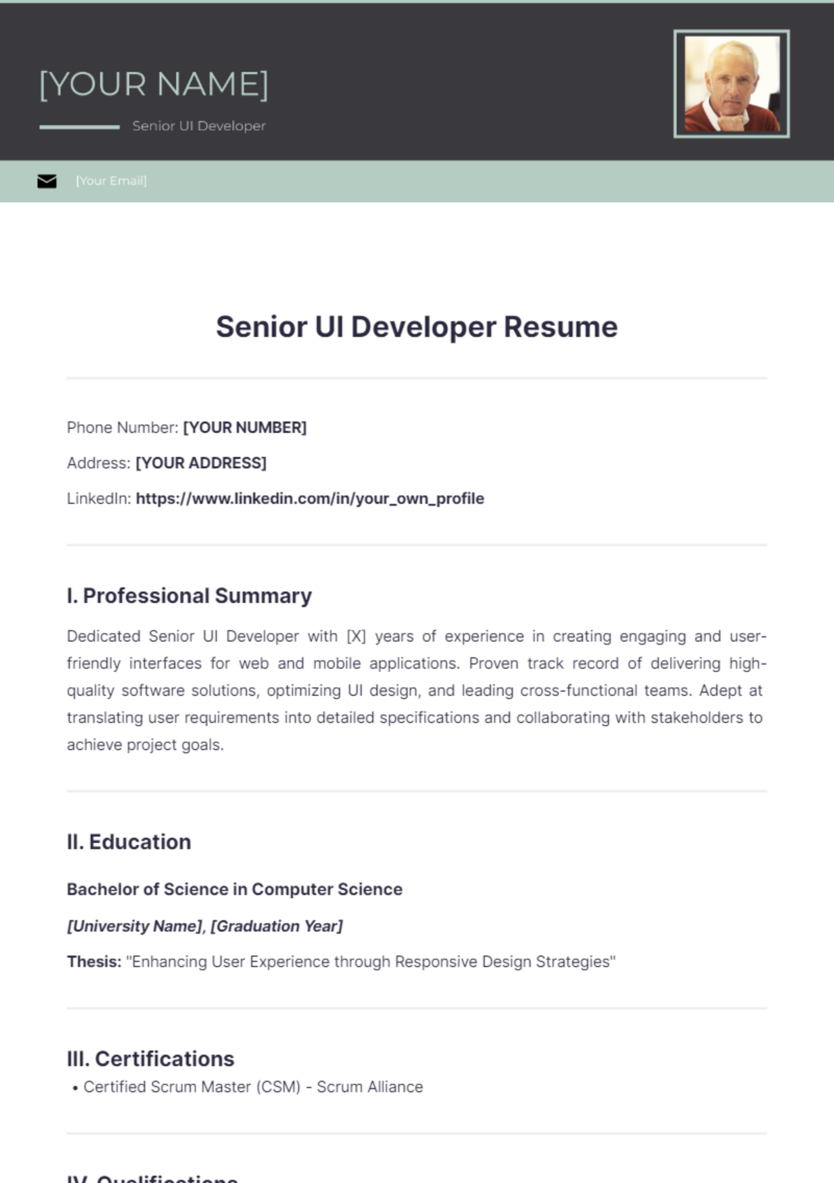 Senior UI Developer Resume - Edit Online & Download