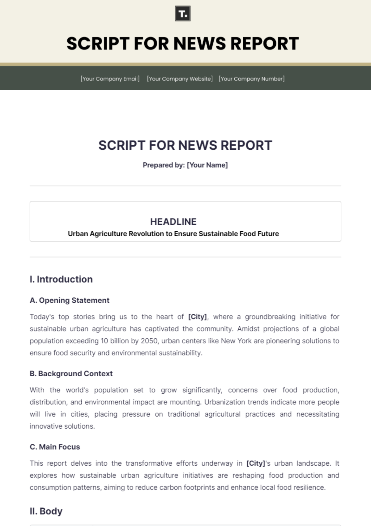 Free Script for News Report Template to Edit Online