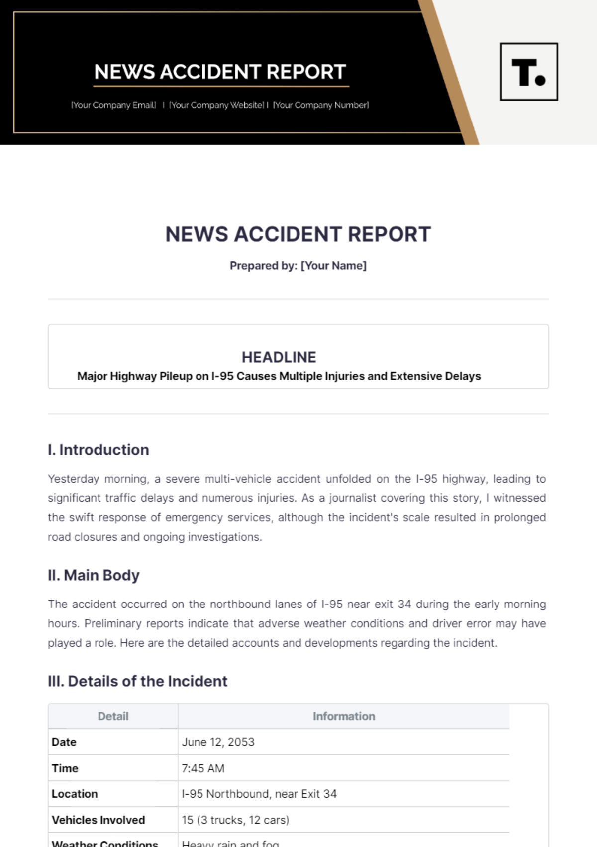 News Accident Report Template - Edit Online & Download