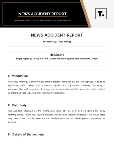 Free News Accident Report Template to Edit Online
