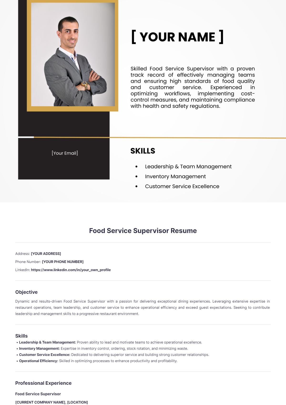 Food Service Supervisor Resume - Edit Online & Download