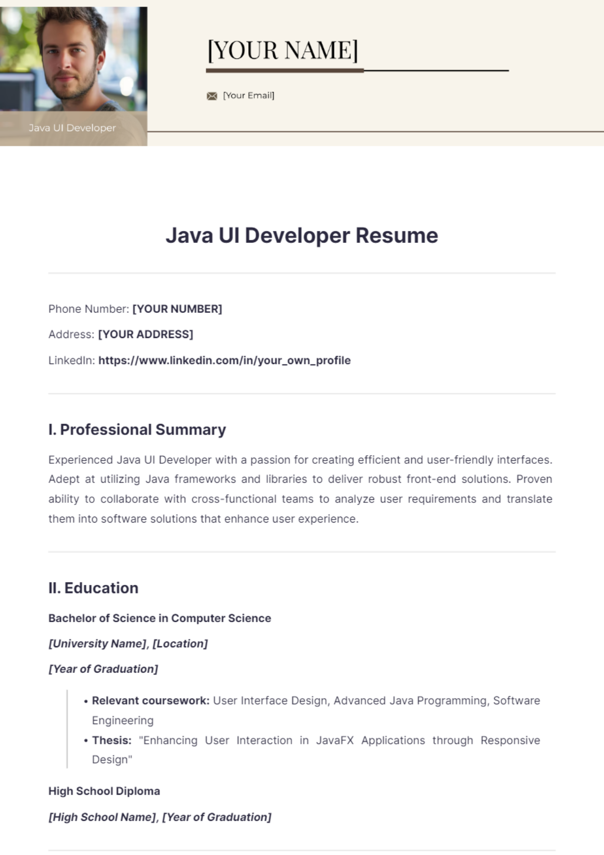 Java UI Developer Resume - Edit Online & Download