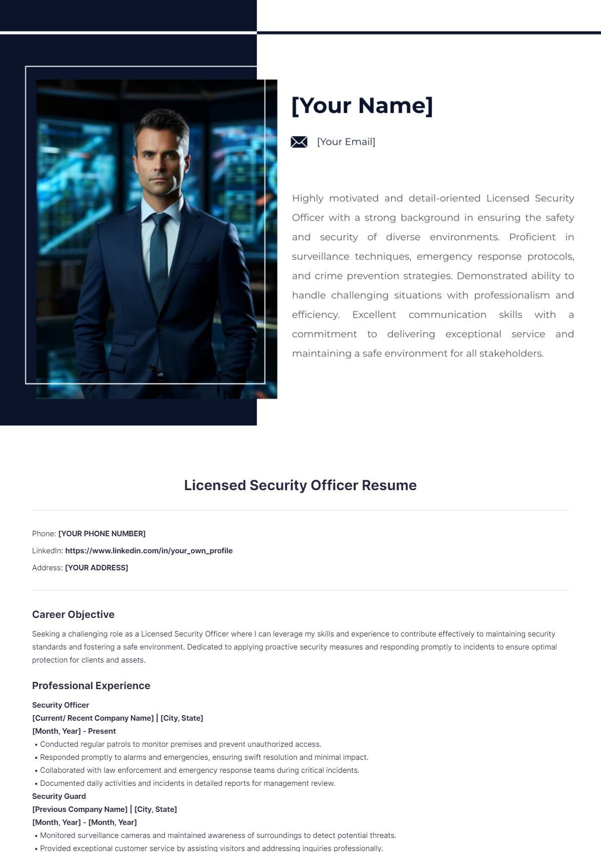 Licensed Security Officer Resume - Edit Online & Download