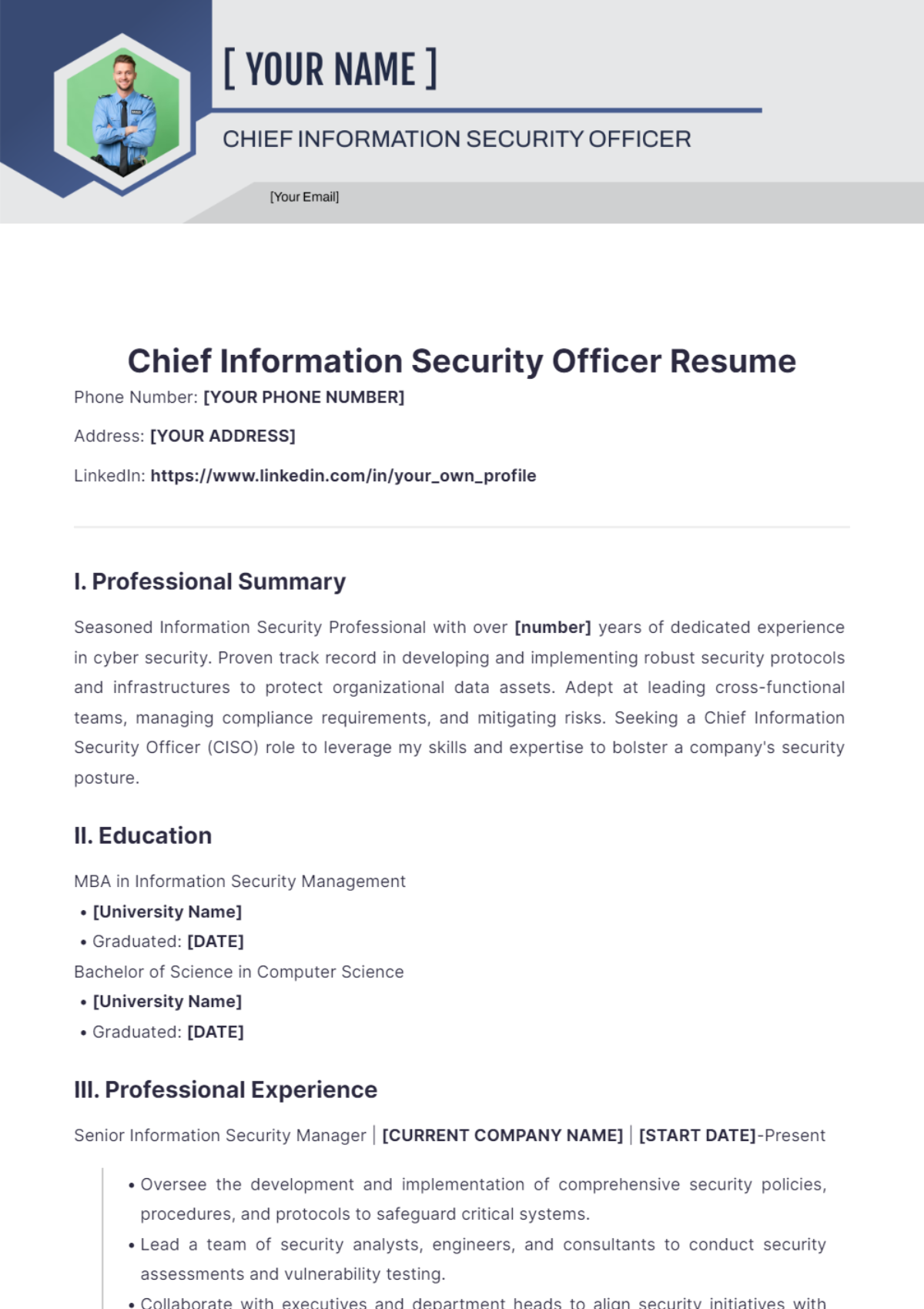 Chief Information Security Officer Resume - Edit Online & Download