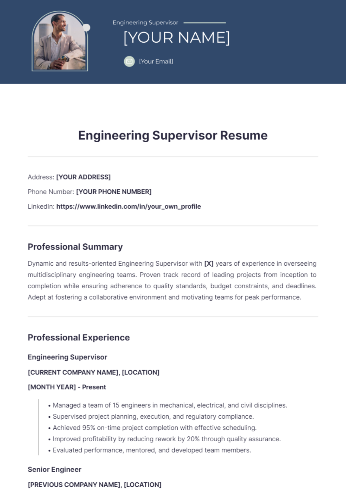 Engineering Supervisor Resume - Edit Online & Download