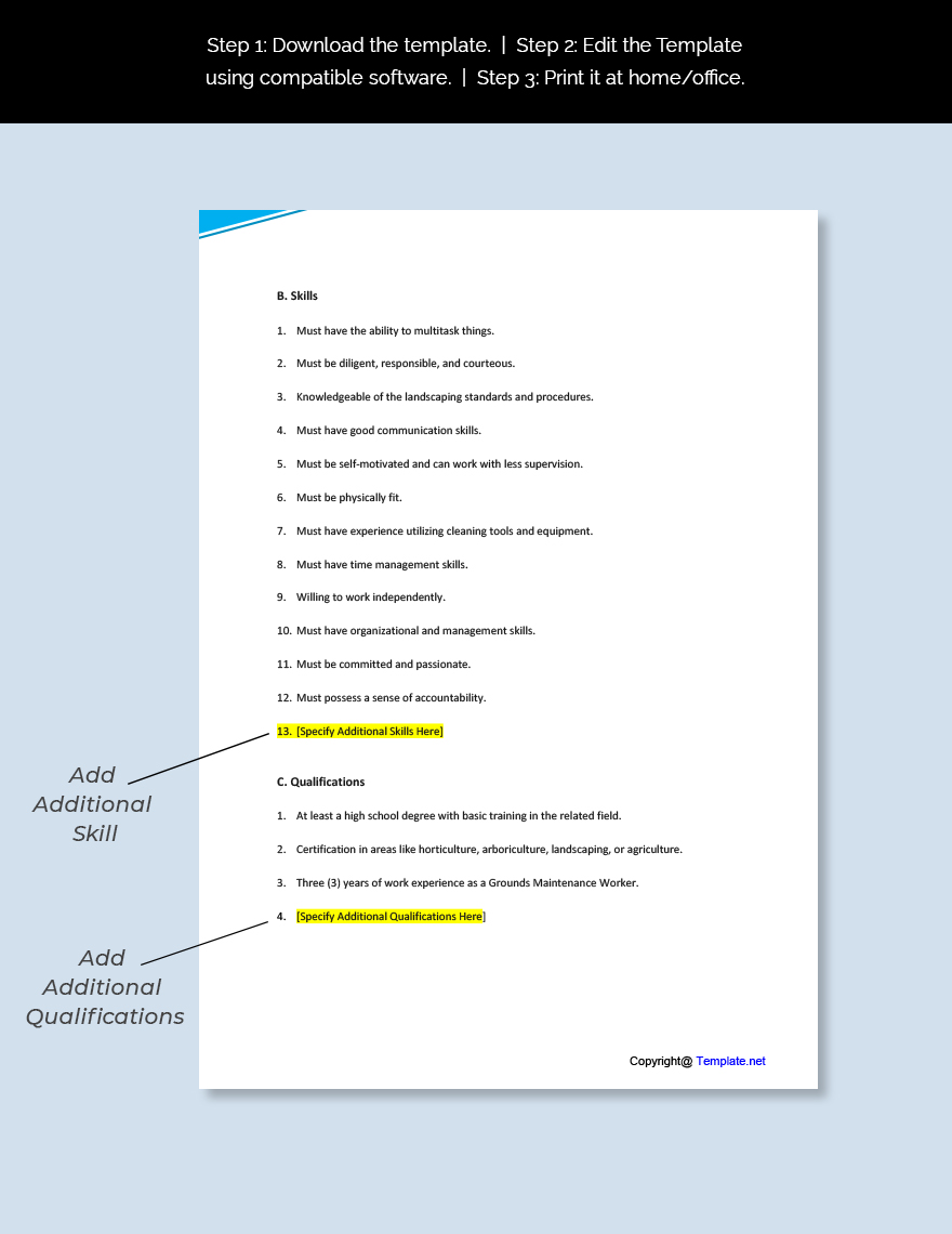 Grounds Maintenance Worker Job Description Template Google Docs Word Apple Pages Template