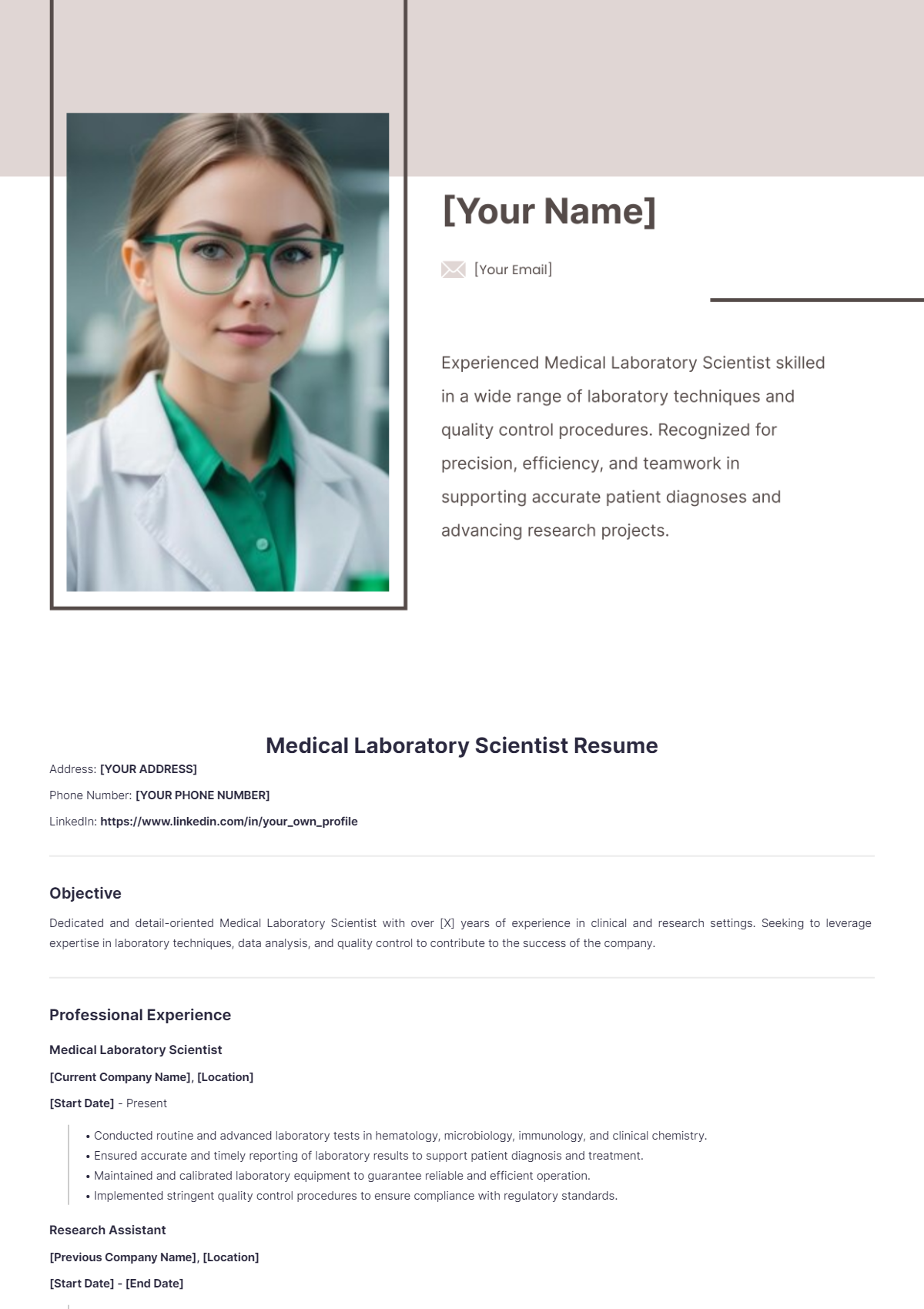 Medical Laboratory Scientist Resume - Edit Online & Download