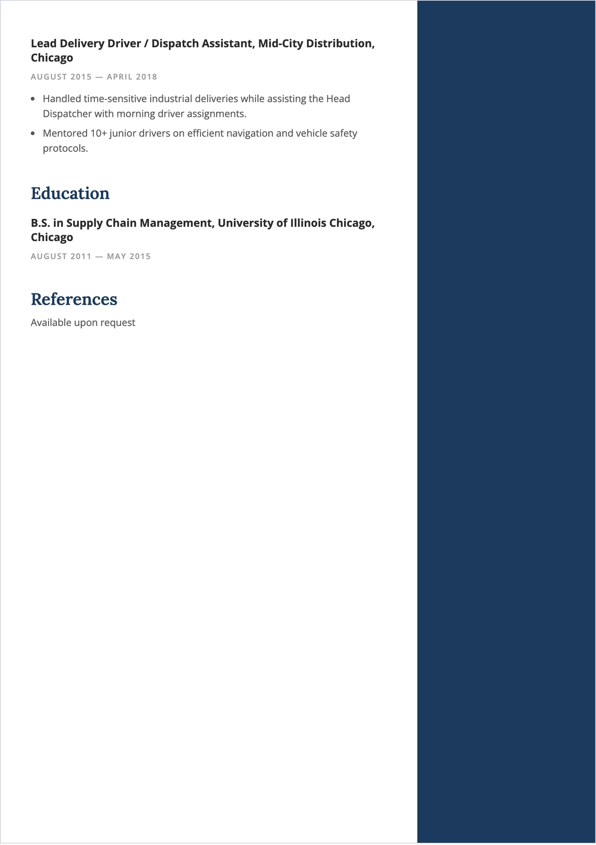 Free Delivery Department Supervisor ATS Resume Template