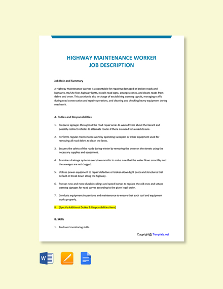 Highway maintenance worker job description