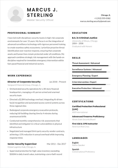 Free Master Security Officer ATS Resume Template, AI Resume Builder