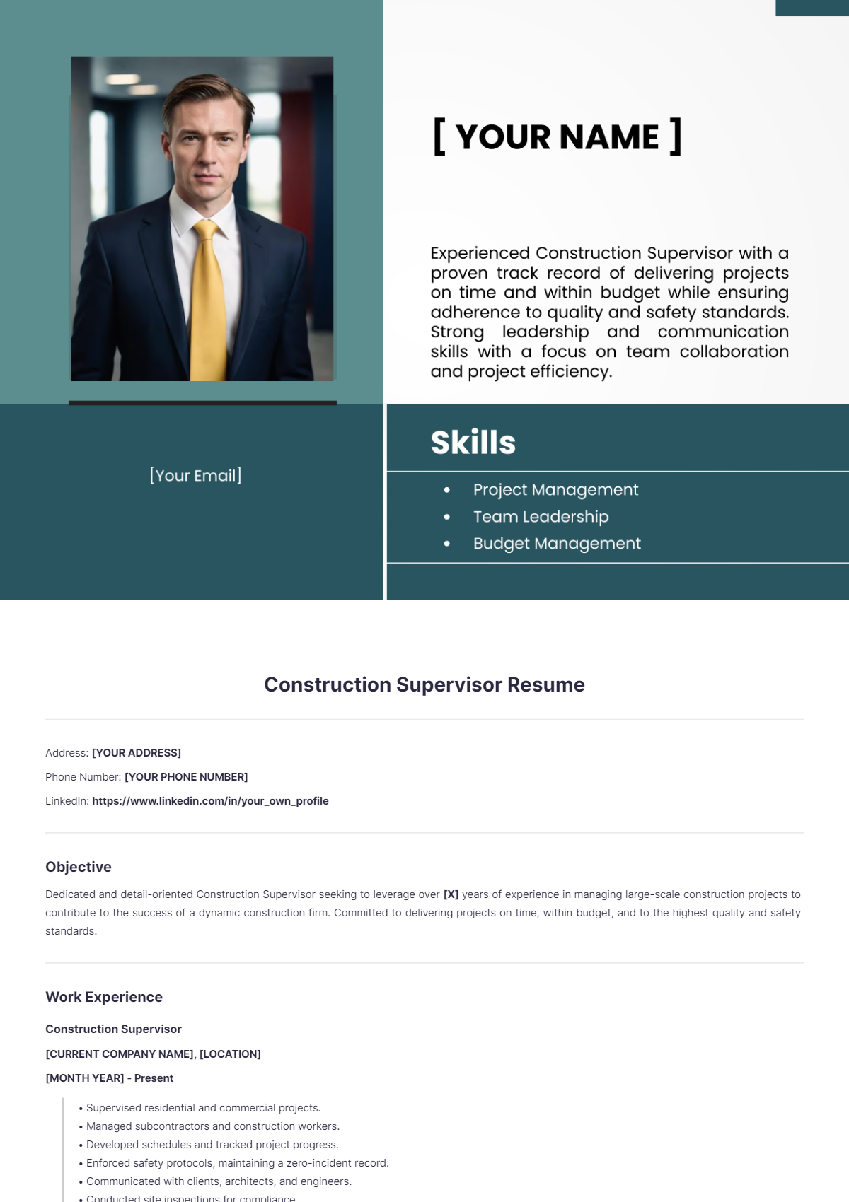 Construction Supervisor Resume - Edit Online & Download