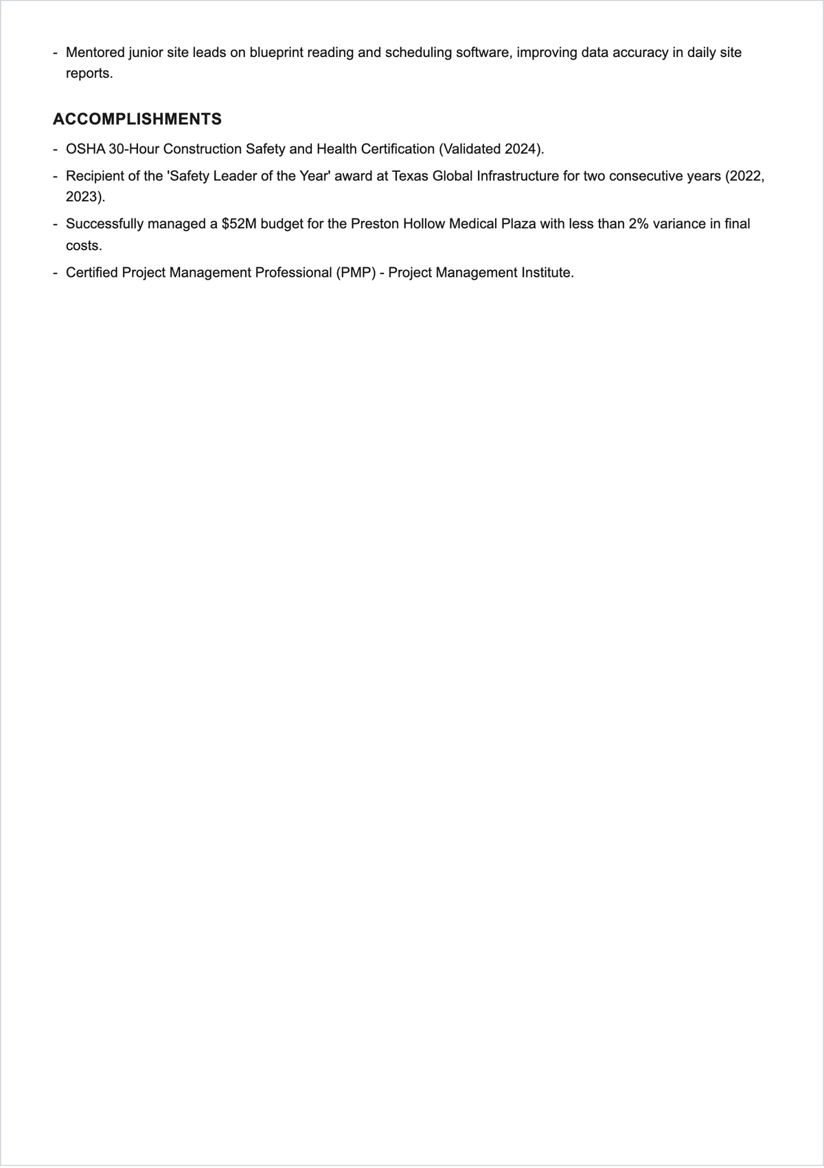 Free Construction Supervisor ATS Resume Template, AI Resume Builder
