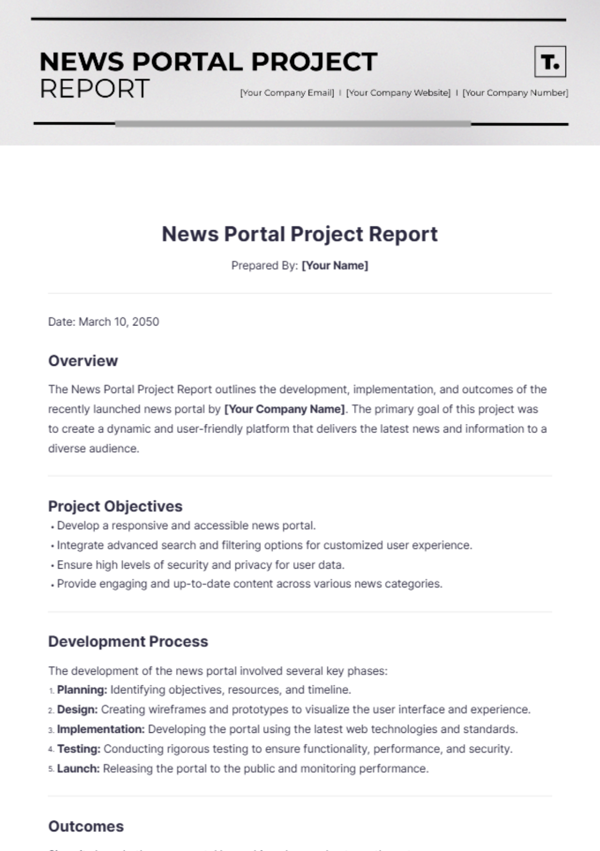 Free News Portal Project Report Template to Edit Online