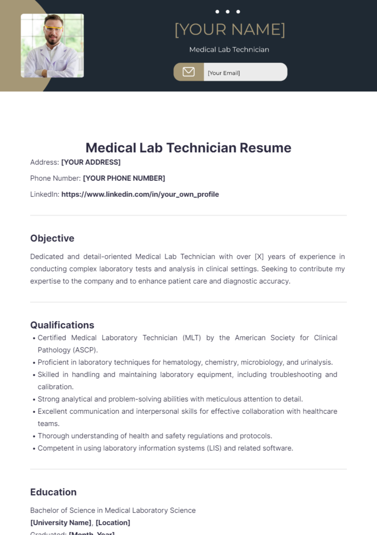 Medical Lab Technician Resume - Edit Online & Download