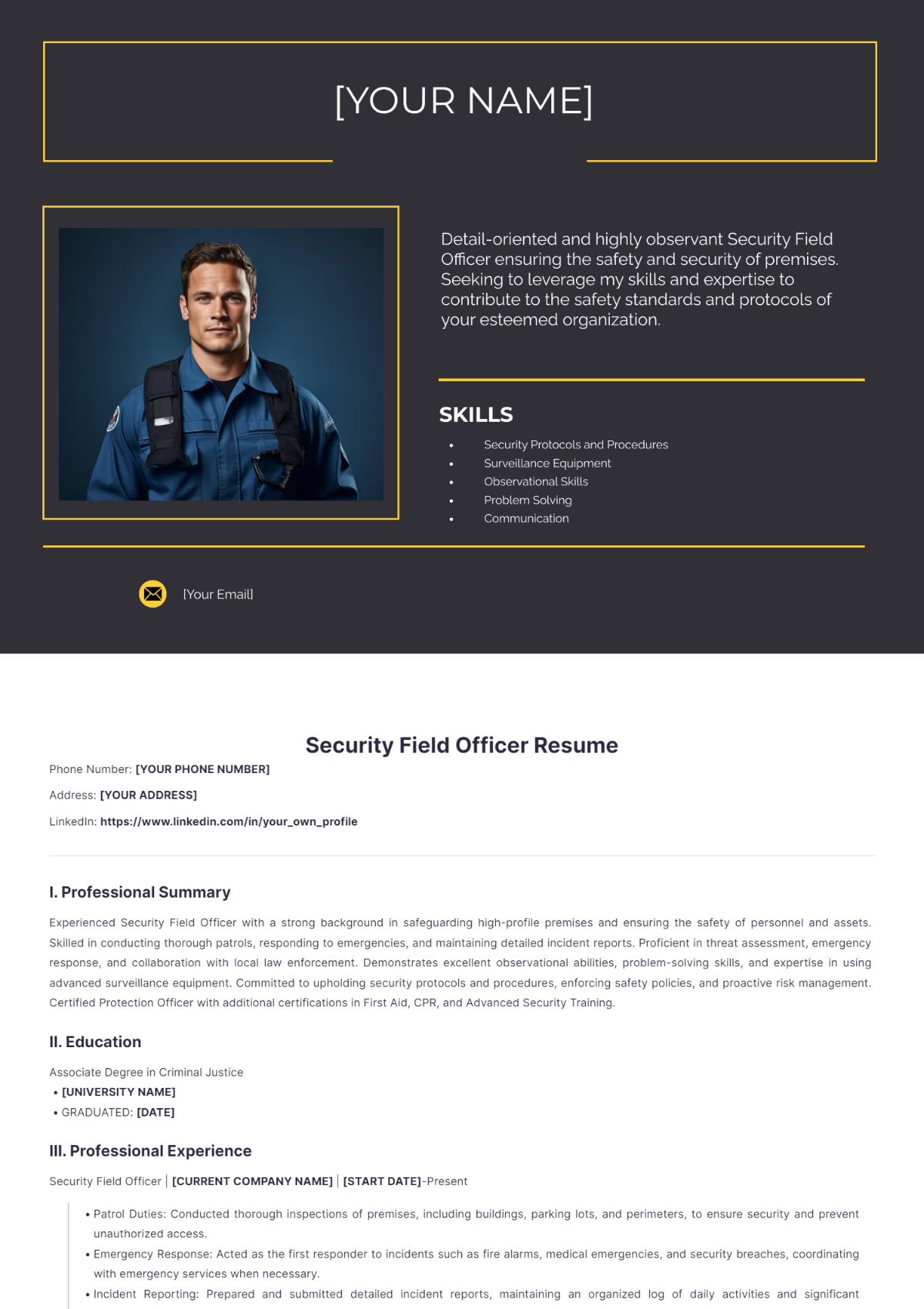 Security Field Officer Resume - Edit Online & Download